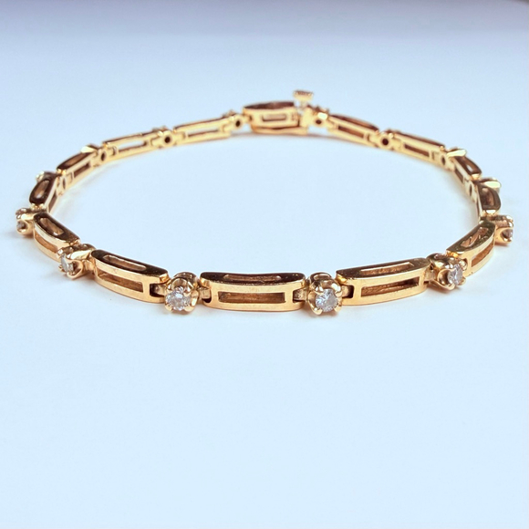 Unbranded Jewelry - 14K Solid Yellow Gold .70 CT Genuine Diamond Square Link VTG Tennis Bracelet